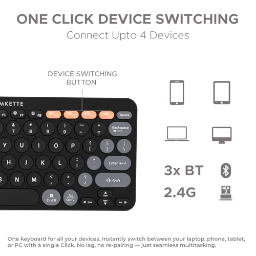 Amkette New and Improved Optimus BT 4 in 1 Multi Device Wireless Keyboard/Bluetooth Keyboard | One Click Device Switching and AI Access for Windows, MacOs, Android and iOS, Dual OS Layout (Black) - Image 2