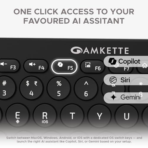 Amkette New and Improved Optimus BT 4 in 1 Multi Device Wireless Keyboard/Bluetooth Keyboard | One Click Device Switching and AI Access for Windows, MacOs, Android and iOS, Dual OS Layout (Black) - Image 4