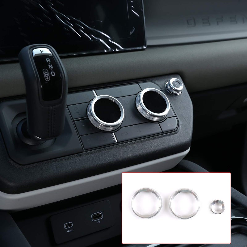 CHEYA Aluminum Alloy Car Interior Air Conditioning Volume Adjustment Knobs Decorative Cover Trim for Land Rover Defender 110 2020 Accessories Silver