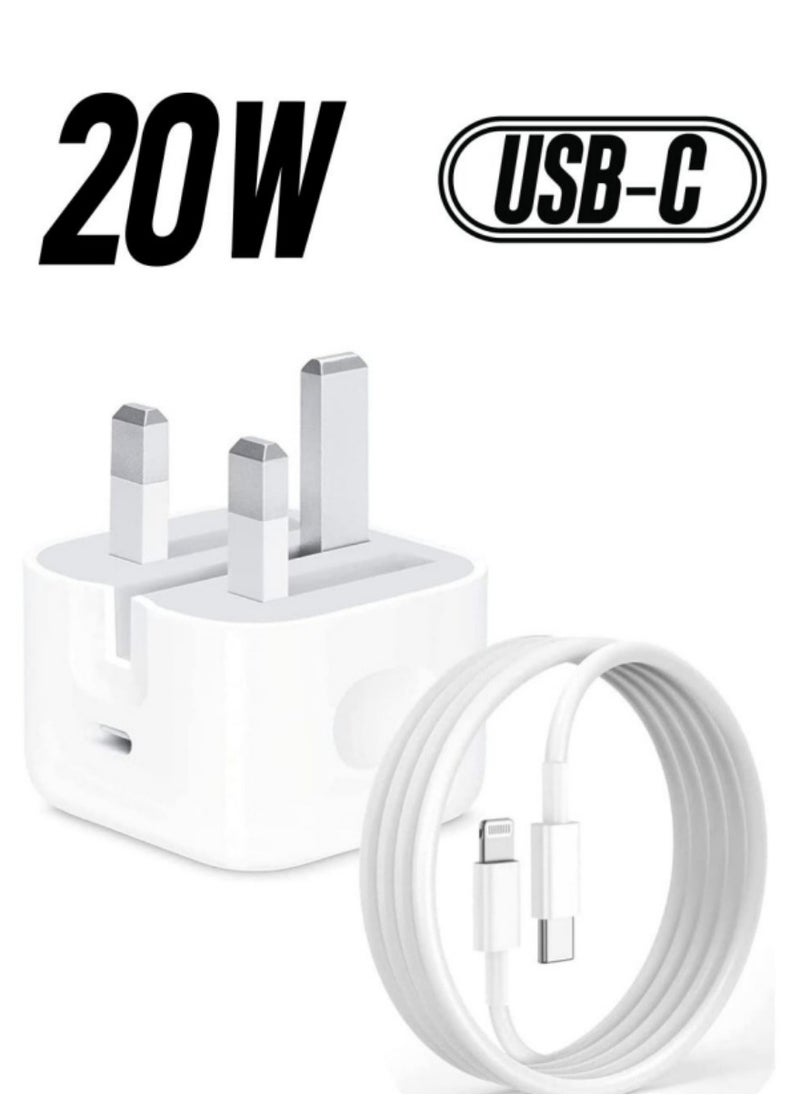 Generic - iPhone 20W Fast Charger | USB C Wall Fast Charger with USB C to Lightning Cable Compatible with iPhone 14/14 Pro/14 Pro Max/13/12/SE2020/11/XR/XS Max/X/iPad - Image 1