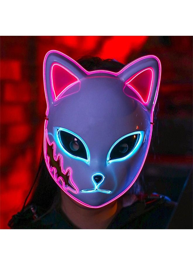 GROIC - Fox Mask LED Party Mask, Demon Slayer Mask, Cosplay Mask, Japanese Anime Glow Mask, Photography Props Toys, Pretend Game Toys - Image 1