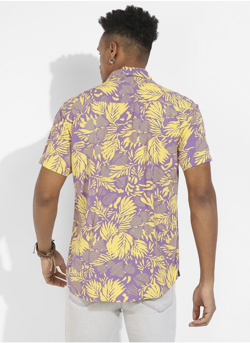 كامبوس سوترا Men's Lavender & Yellow Contrast Foliage Shirt  - Image 4