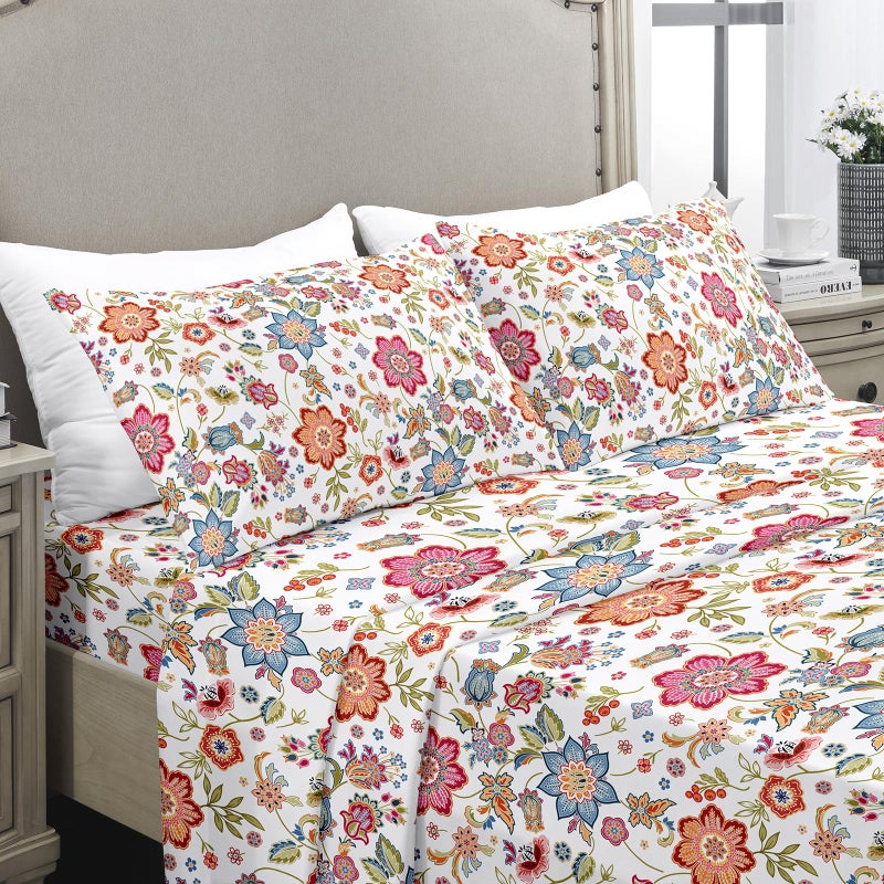 YIYEA Full Size Sheets - Floral Print - Luxury Brushed Microfiber Bed Sheets - Lightweight Breathable Cooling Full Sheet Set - 16"" Deep Pocket  Shrinkage  and Fade Resistant - 4 PC