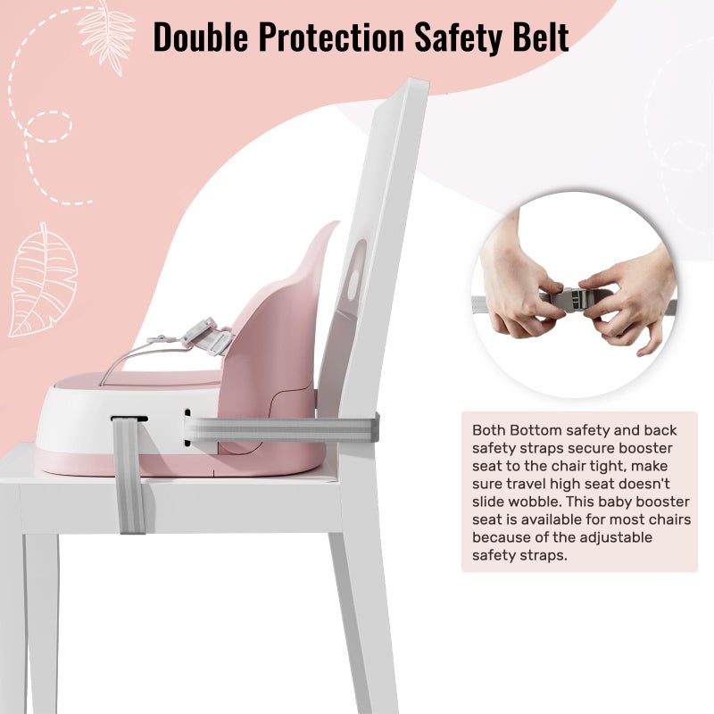 UBRAVOO Baby Booster Seats, Portable High Chairs for Babies and Toddlers, HighChair for Baby from 6 Months to 3 Years, Sitting Up to 15 kg (Pink) - Image 3