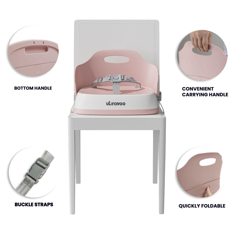 UBRAVOO Baby Booster Seats, Portable High Chairs for Babies and Toddlers, HighChair for Baby from 6 Months to 3 Years, Sitting Up to 15 kg (Pink) - Image 4