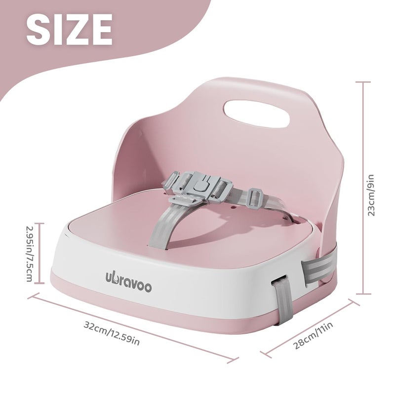 UBRAVOO Baby Booster Seats, Portable High Chairs for Babies and Toddlers, HighChair for Baby from 6 Months to 3 Years, Sitting Up to 15 kg (Pink) - Image 2