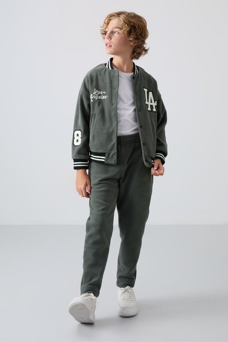 Tommy Life Khaki Thick Soft Texture Standard Fit Embroidered Fleece Boys College Jacket - 11227 - Image 3