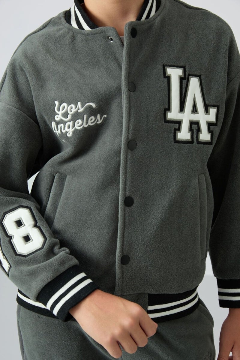 Tommy Life Khaki Thick Soft Texture Standard Fit Embroidered Fleece Boys College Jacket - 11227 - Image 2