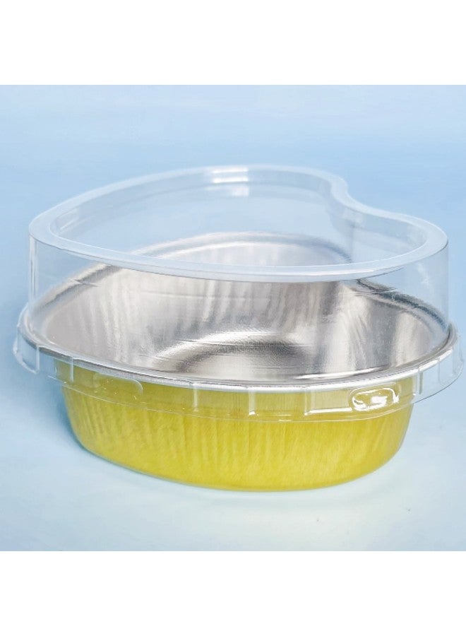Thickened Colorful Heart-shaped Baking Cups Pudding Cake Oven Special Aluminum Foil High-temperature Resistant Box Mooncake Tray-Color:Golden Bottom Box + Plastic Cover - Image 1