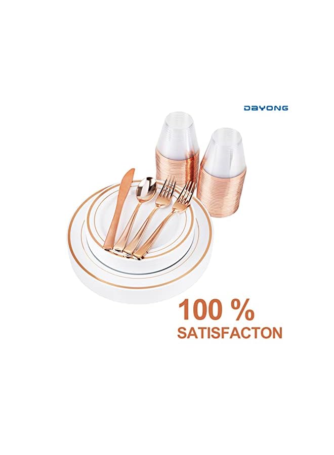 DAYONG Rose Gold Party Disposable Plastic Cutlery Set, Party Supplies Plate, Cup, Spoon, Cutlery - Image 4