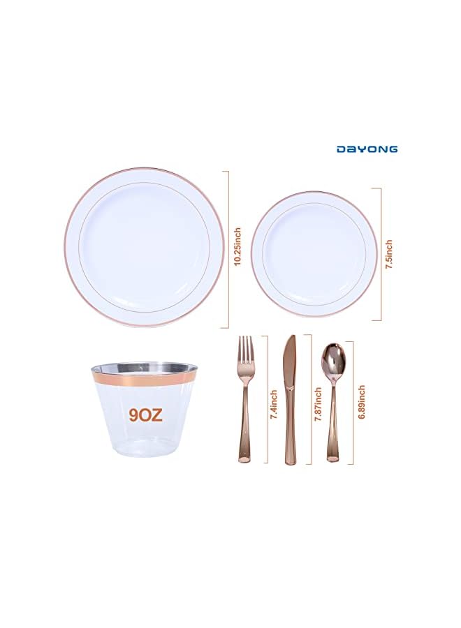 DAYONG Rose Gold Party Disposable Plastic Cutlery Set, Party Supplies Plate, Cup, Spoon, Cutlery - Image 3