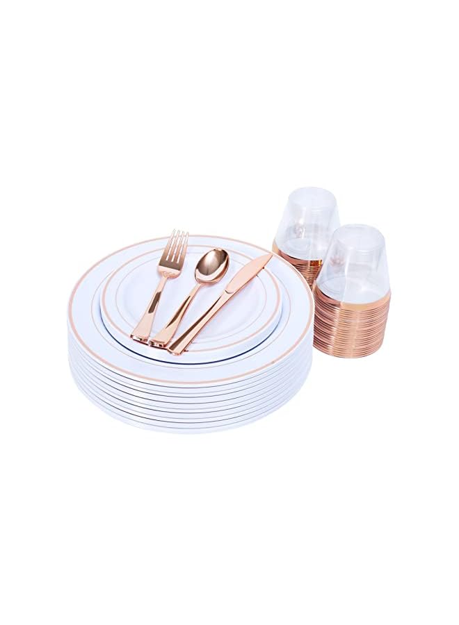 DAYONG Rose Gold Party Disposable Plastic Cutlery Set, Party Supplies Plate, Cup, Spoon, Cutlery - Image 2
