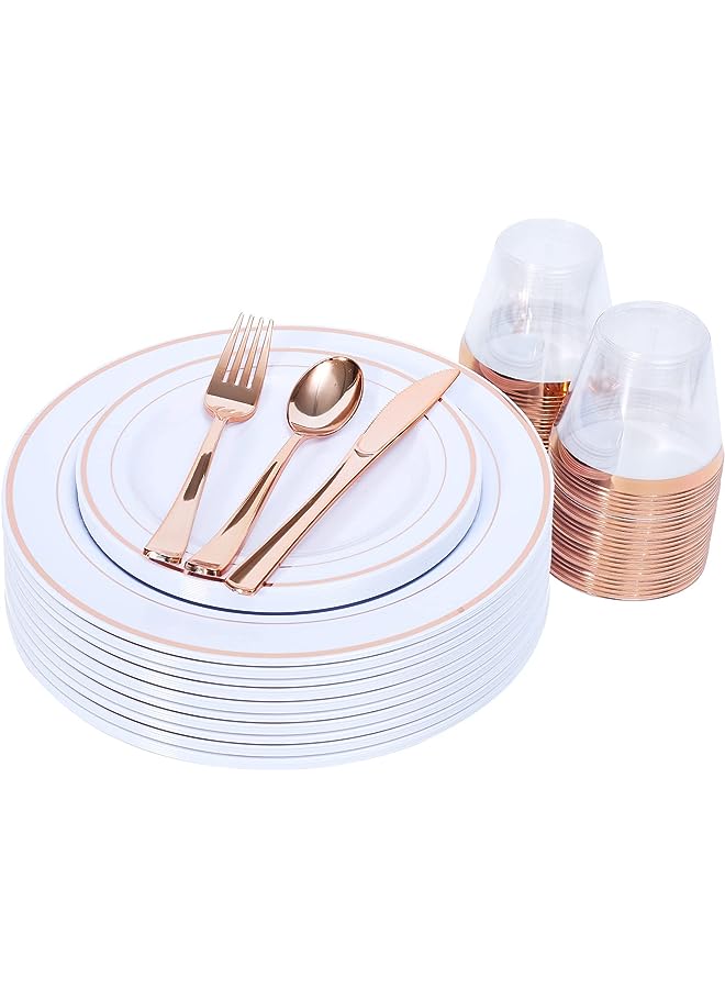 DAYONG Rose Gold Party Disposable Plastic Cutlery Set, Party Supplies Plate, Cup, Spoon, Cutlery - Image 1