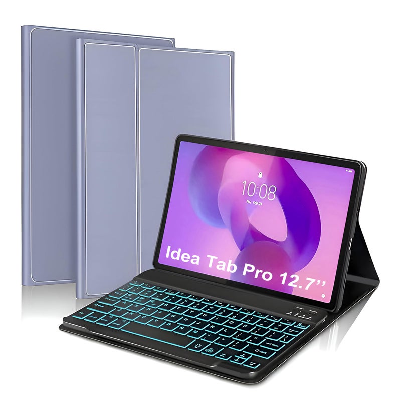 ProElite Keyboard Case Cover for Lenovo Idea Tab Pro 12.7 inch 2025 Magnetic Detachable Wireless Bluetooth Keyboard with Built-in 7-Colors Backlit, Lavender - Image 1