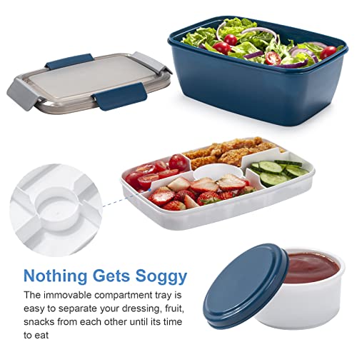 Freshmage Large Salad Container for Lunch, 2 Packs 68oz Salad Bowls with 5 Compartments, Salad Dressings Container for Salad Toppings, Snacks, Men, Women (Pink+Blue) - Image 3