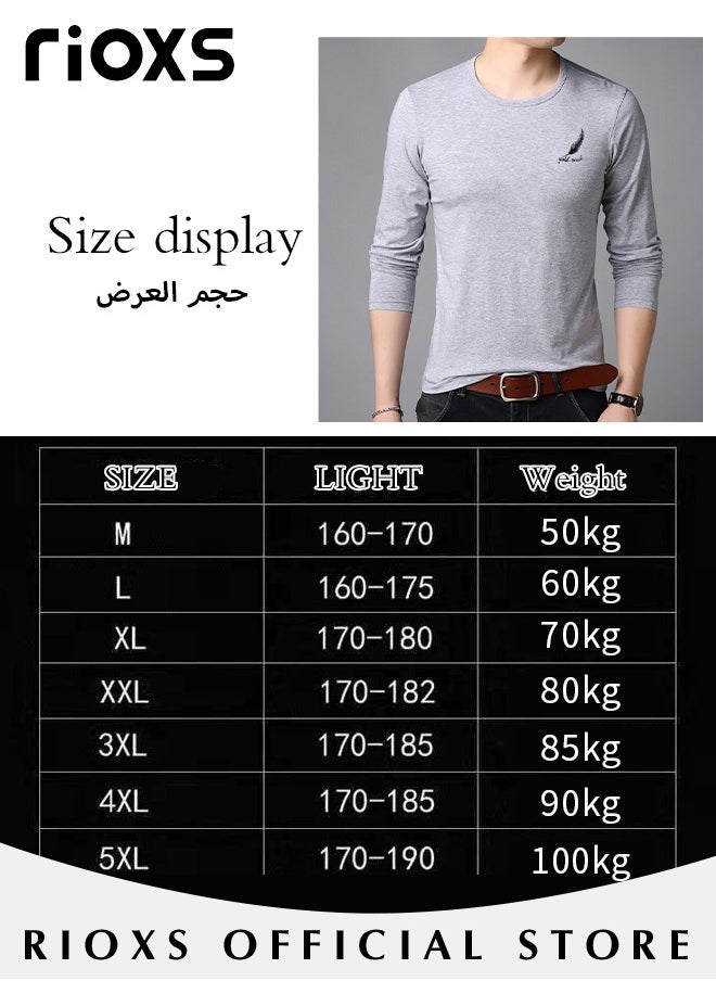 RIOXS Men's Long Sleeve Round Neck T-Shirt, Slim-fit Solid Color Shirts, Casual Versatile Pullover, Reliable Option for Any Man Seeking Comfort without Compromising on Style  - Image 2