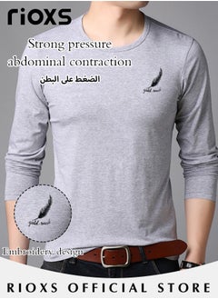 RIOXS Men's Long Sleeve Round Neck T-Shirt, Slim-fit Solid Color Shirts, Casual Versatile Pullover, Reliable Option for Any Man Seeking Comfort without Compromising on Style  - Image 3