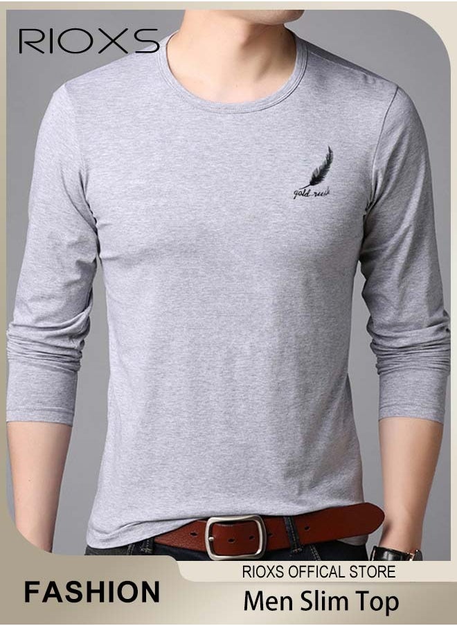 RIOXS Men's Long Sleeve Round Neck T-Shirt, Slim-fit Solid Color Shirts, Casual Versatile Pullover, Reliable Option for Any Man Seeking Comfort without Compromising on Style  - Image 1