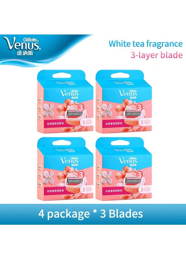Venus Gillette Venus Triple Blade Razor Refills with White Tea Scent- 4 package * 3 blades-for a Luxurious Shaving Experience，no handle included  - Image 1