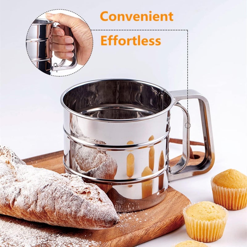 SUNNIFA Popular Flour Sifter Stainless Steel Hand Held Sifter Cup Sugar Powder Sifter Powder Sifter Fine One Hand Easy to Use Convenient SemiAutomatic Flour Sifter Cup Cookware Tool for Home Kitchen - Image 3