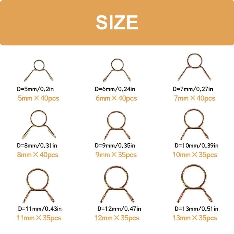 zDwfDc 335Pcs 513mm Spring Hose Clamps Silicone Vacuum Hose With 9 Sizes Spring Belt Action Water Pipe Clamp Low Pressure Air Clamp Sorting Kit DD007 - Image 4