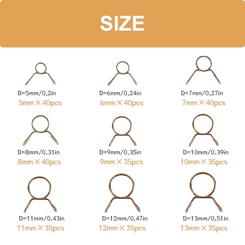 zDwfDc 335Pcs 513mm Spring Hose Clamps Silicone Vacuum Hose With 9 Sizes Spring Belt Action Water Pipe Clamp Low Pressure Air Clamp Sorting Kit DD007 - Image 3