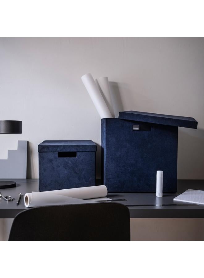 Zaboon Storage Box With Lid, Velvet Dark Blue, 25X35X20 Cm  - Image 4