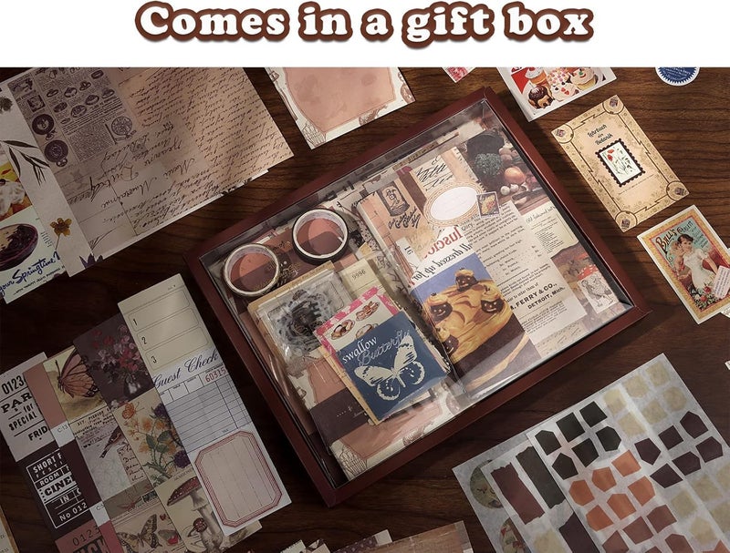 Niwlix Vintage Scrapbook Kit, 346 Pcs, A6 Grid Notebook, Scrapbook/Background Papers, Folding Labels, Envelopes, Washi, Photo Frames, Calendar Stickers, DIY Gift Journaling Kit for Teen Girl Women - Image 4