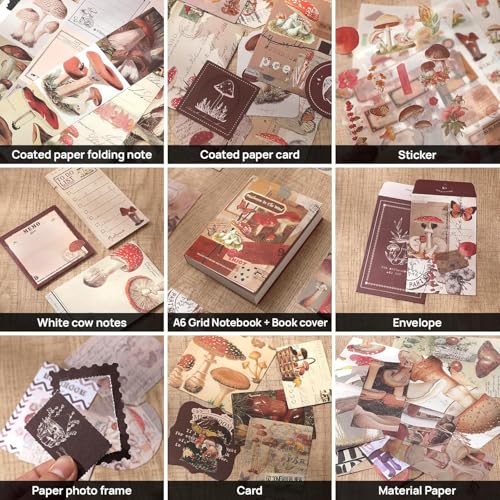 Niwlix Vintage Scrapbook Kit, 346 Pcs, A6 Grid Notebook, Scrapbook/Background Papers, Folding Labels, Envelopes, Washi, Photo Frames, Calendar Stickers, DIY Gift Journaling Kit for Teen Girl Women - Image 3