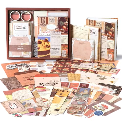 Niwlix Vintage Scrapbook Kit, 346 Pcs, A6 Grid Notebook, Scrapbook/Background Papers, Folding Labels, Envelopes, Washi, Photo Frames, Calendar Stickers, DIY Gift Journaling Kit for Teen Girl Women - Image 1