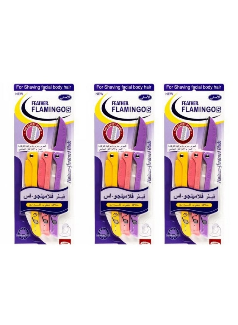 3 pcs Flamingos Ladies Razor 3-Piece For Facial And Body Hair Yellow/Pink/Purple