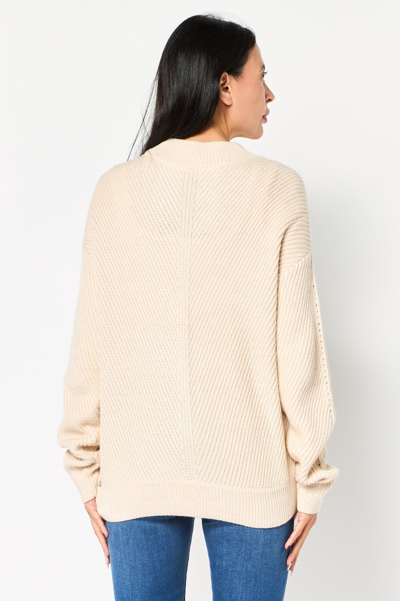 SELECTED Women Mock Neck Knitted Sweater, Beige - Image 4