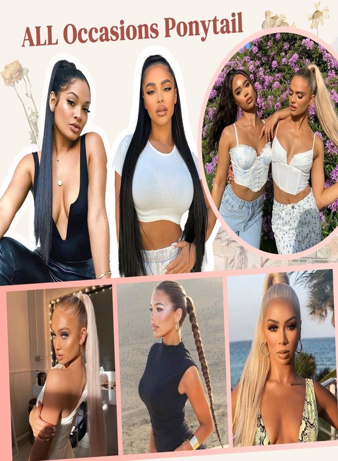 LONAI إضافات ذيل الحصان LONAI، شريط مرن متعدد الاستخدامات لإضافة ذيل حصان بني للنساء، بطول 32 بوصة، ذيل حصان ناعم وطبيعي مستقيم - بني شوكولاتة - Image 4