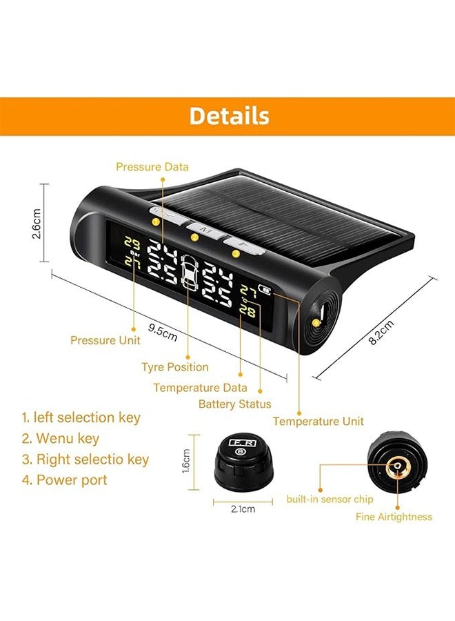 TPMS Solar Powered Car Tire Pressure Monitoring Tool, With 4 External Sensor, Tms Tire Pressure Monitoring System, Wireless Tpms Monitor, Lcd Digital Display Tire Pressure Gauge, For Rv, Camper, Travel Trailer and Trailer - Image 2