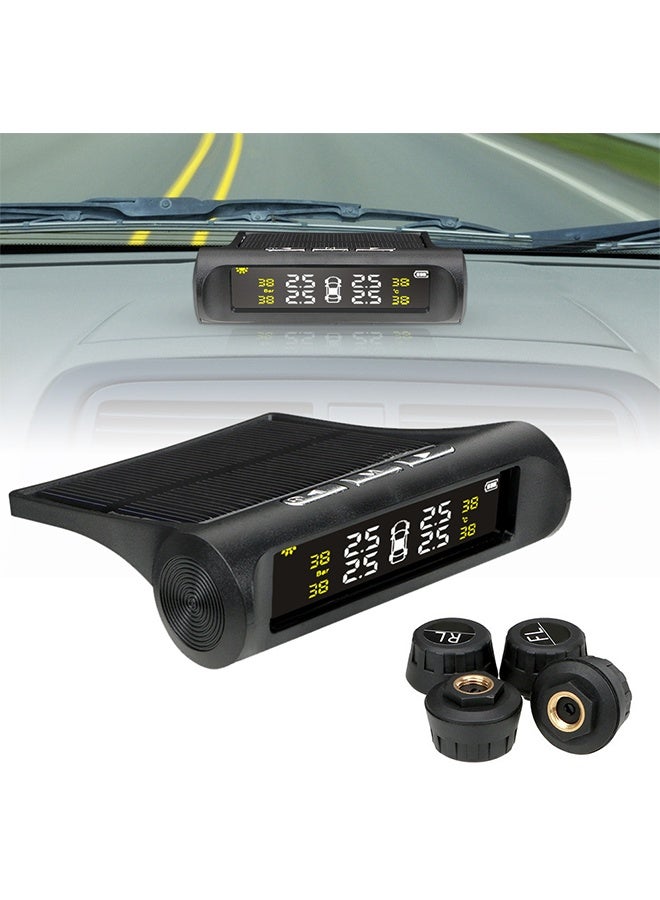TPMS Solar Powered Car Tire Pressure Monitoring Tool, With 4 External Sensor, Tms Tire Pressure Monitoring System, Wireless Tpms Monitor, Lcd Digital Display Tire Pressure Gauge, For Rv, Camper, Travel Trailer and Trailer - Image 1
