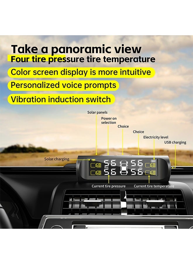 TPMS Solar Powered Car Tire Pressure Monitoring Tool, With 4 External Sensor, Tms Tire Pressure Monitoring System, Wireless Tpms Monitor, Lcd Digital Display Tire Pressure Gauge, For Rv, Camper, Travel Trailer and Trailer - Image 3