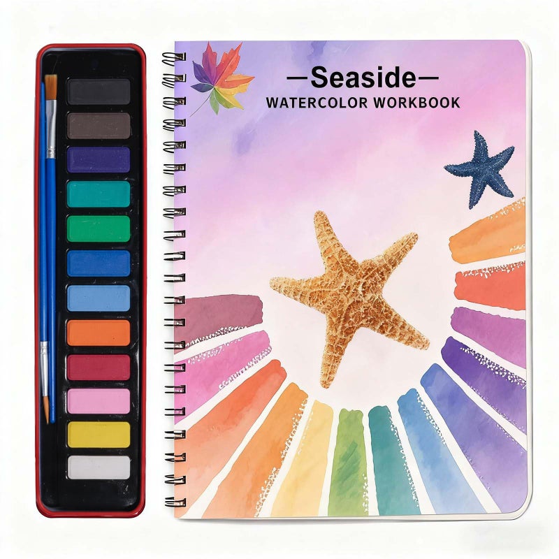 EVRSUWZ Watercolor Workbooks, Beginner Watercolor Painting Kit â€“ 12 Colors Paint Set with Brush â€“ Perfect for Gifting to Spark Creativity & Joy for Teens & Adultsï¼ˆSeasideï¼‰ - Image 1