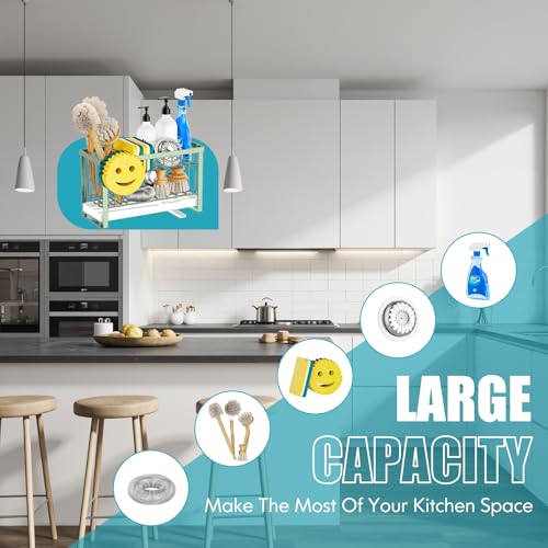 Taugast Sponge Holder for Kitchen Sink with Flexible Sink Caddy Smiley Face,2 Tier Kitchen Sink Organizer Countertop and Storage Essentials,Soap Dispenser Organize,Home Decor Accessories-Green - Image 5