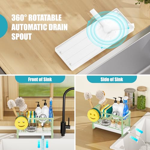 Taugast Sponge Holder for Kitchen Sink with Flexible Sink Caddy Smiley Face,2 Tier Kitchen Sink Organizer Countertop and Storage Essentials,Soap Dispenser Organize,Home Decor Accessories-Green - Image 4