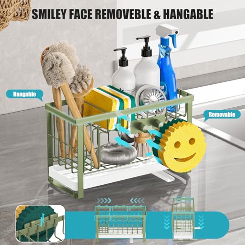 Taugast Sponge Holder for Kitchen Sink with Flexible Sink Caddy Smiley Face,2 Tier Kitchen Sink Organizer Countertop and Storage Essentials,Soap Dispenser Organize,Home Decor Accessories-Green - Image 3
