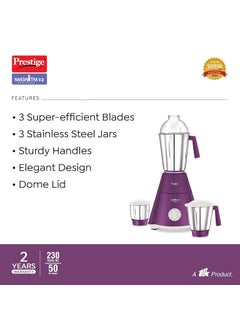 PRESTIGE Prestige Nakshatra V2 550W Mixer Grinder with 3 Stainless Steel Jars(Purple, Dome Lid, Aluminium Jar Base)  - Image 3