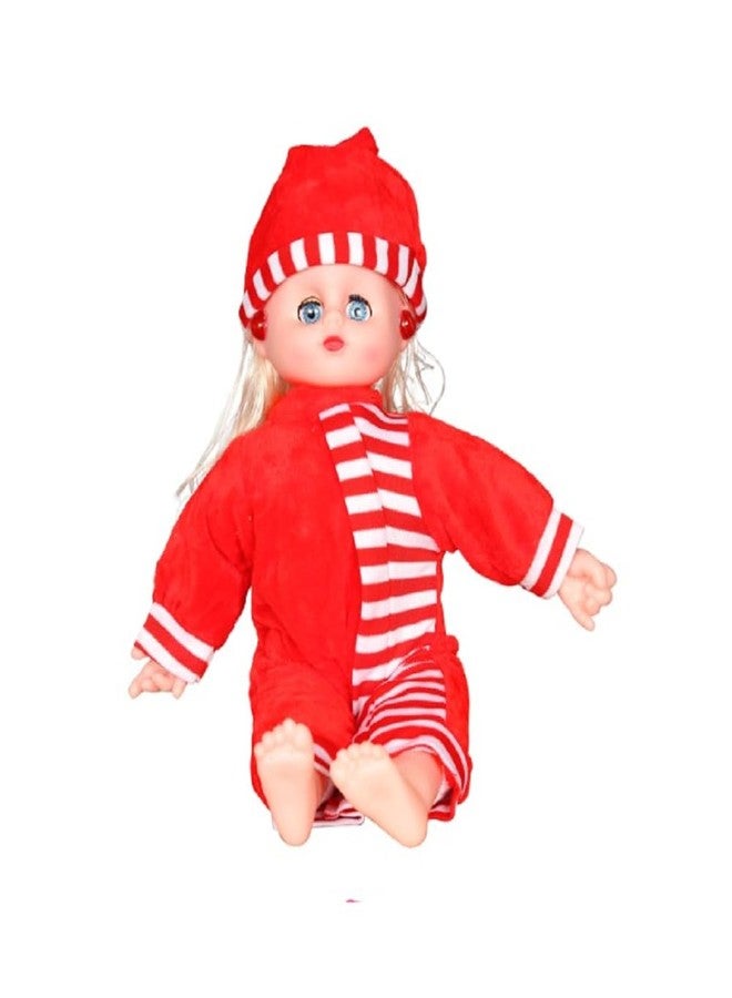 BUKILY Soft Baby Doll, 12 Inch Plush Toy with Striped Outfit and Matching Cap, Educational Play Doll for Kids (Red) - Image 1
