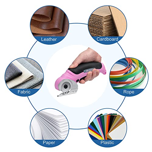 VLOXO Cordless Electric Scissors, Cardboard Cutter with Safety Lock 4.2V Electric Mini Cutter Power Rotary Scissors for Leather Felt Rug Box with Storage Box Pink - Image 5