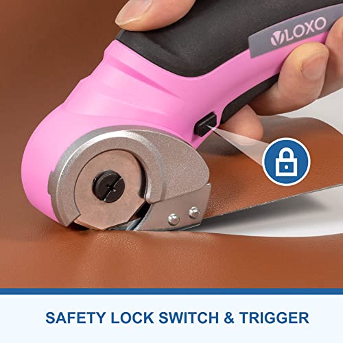 VLOXO Cordless Electric Scissors, Cardboard Cutter with Safety Lock 4.2V Electric Mini Cutter Power Rotary Scissors for Leather Felt Rug Box with Storage Box Pink - Image 3