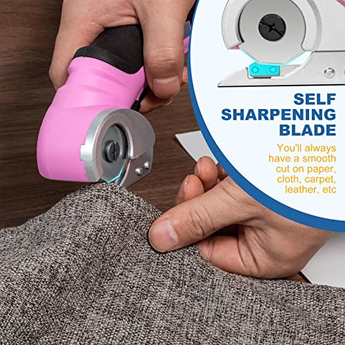 VLOXO Cordless Electric Scissors, Cardboard Cutter with Safety Lock 4.2V Electric Mini Cutter Power Rotary Scissors for Leather Felt Rug Box with Storage Box Pink - Image 4
