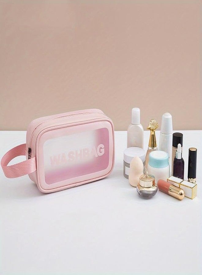VeriXpress Set of 3 Clear Travel Makeup Pouch Set, Make up Bag for Home & Travel, Bag for Women and Girls Toiletry Storage Kit (3, Pink) - Image 3
