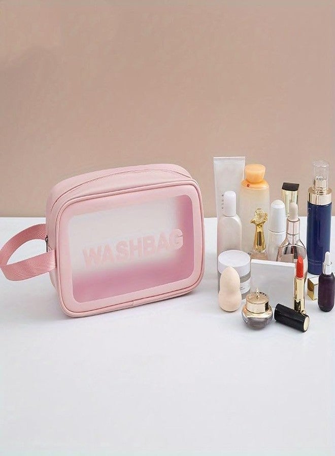VeriXpress Set of 3 Clear Travel Makeup Pouch Set, Make up Bag for Home & Travel, Bag for Women and Girls Toiletry Storage Kit (3, Pink) - Image 4