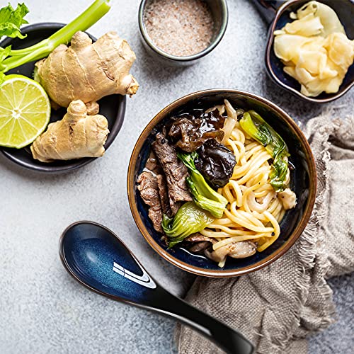 Geiserailie 4 Pieces Asian Ceramic Soup Spoons Set Long Handle Chinese Spoons Retro Blue Japanese Ramen Bowl Soup Spoon Suitable for Gravy, Cake, Oatmeal, Dumplings - Image 5
