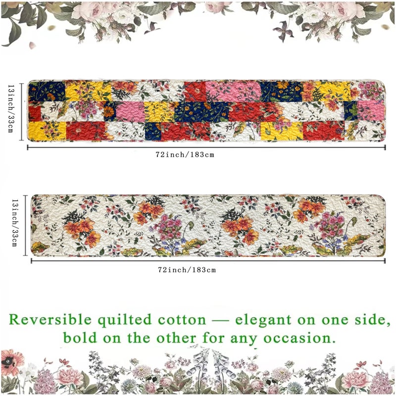 Art Pinecone Cotton Quilted Floral Patchwork Table Runner 72 Inches Long â€“ Handmade Farmhouse Table Runner for Dining Room, Coffee Table, or Buffet (Floral, 13*74) - Image 2
