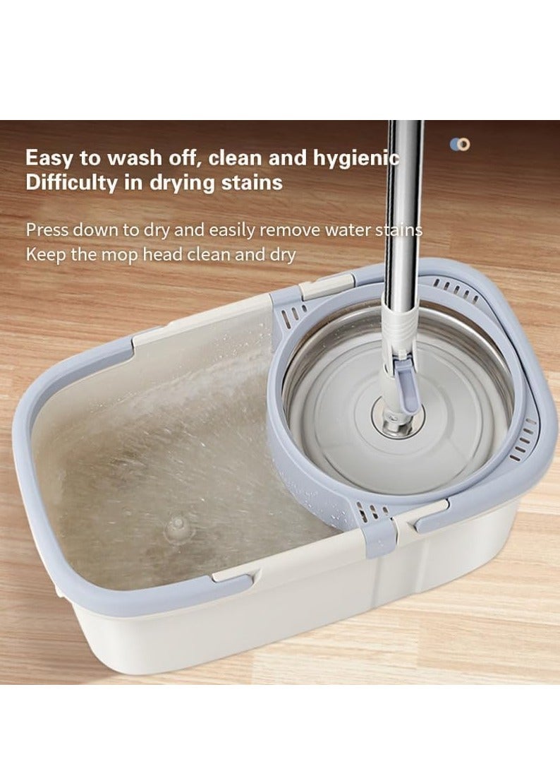 ممسحة دوارة ودلو من مانيس بعجلات ومقبض قابل للتمديد، ممسحة دوارة 360 درجة لتنظيف الأرضيات تتضمن 2 عبوة إعادة تعبئة من الألياف الدقيقة ورؤوس ممسحة لتنظيف سهل (رمادي) - Image 2